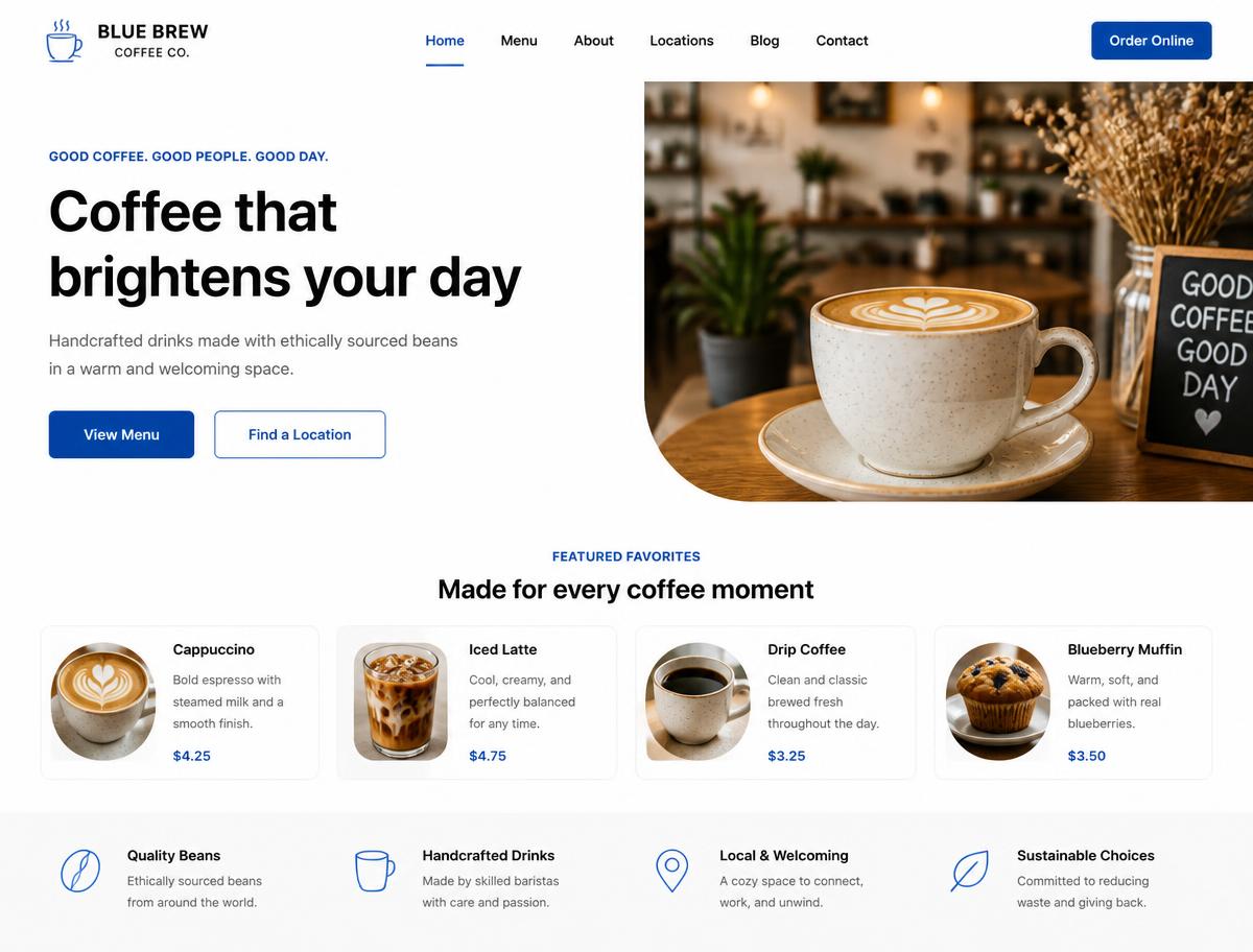 Coffee shop website design by SaviroAI