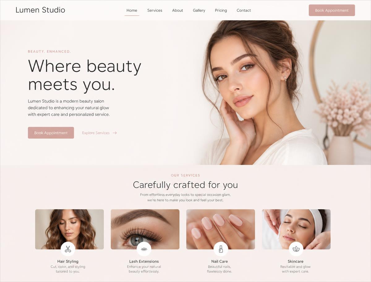 Preview of a beauty salon website designed by SaviroAI